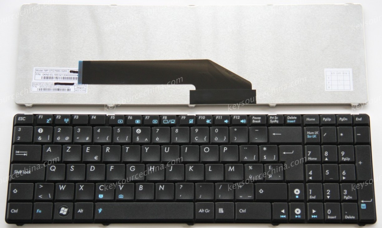 0KN0-EL1BE021 ASUS K50 X5D K51 K60 K61 K62 K70 X66 X70 P50 F50 F52 Clavier portable belge