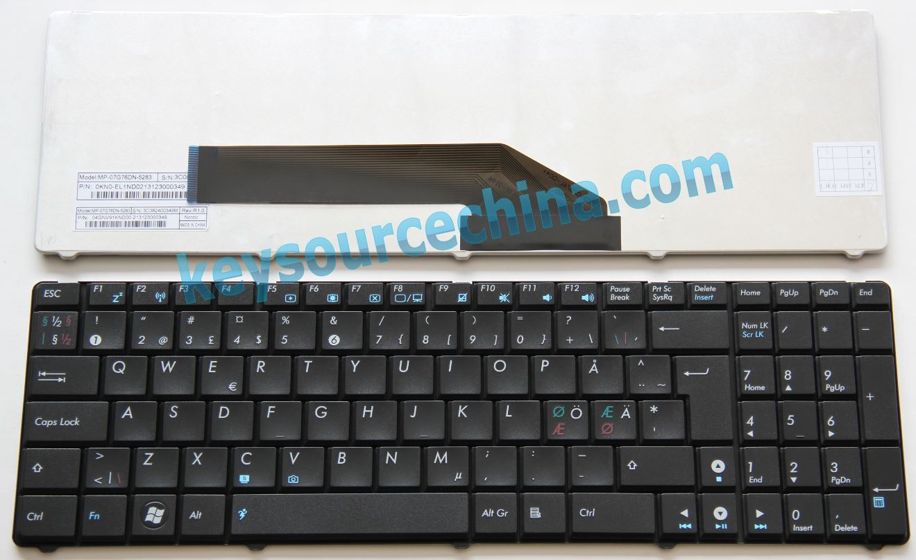 04GNV91KND00-2 Asus K50 K50IJ K70 K51 K60 K60IN X70 K60 F52 X5D P50IJ PRO79 Nordic keyboard