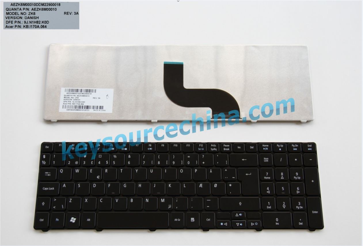Acer 5810TZ 7735ZG 7736 7736G 7736Z 7736ZG Emachines E442 E443 E640G E730G E732Z G640 G640G Dansk bærbar tastatur