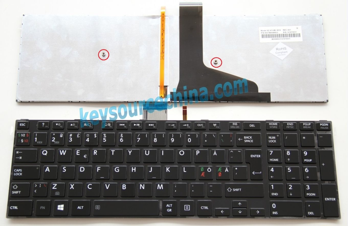 9Z.N7UBV.M1K Originalt Toshiba Satellite S50-A S50D-A S50t-A S70-A S70t-A S75-A Nordic Keyboard