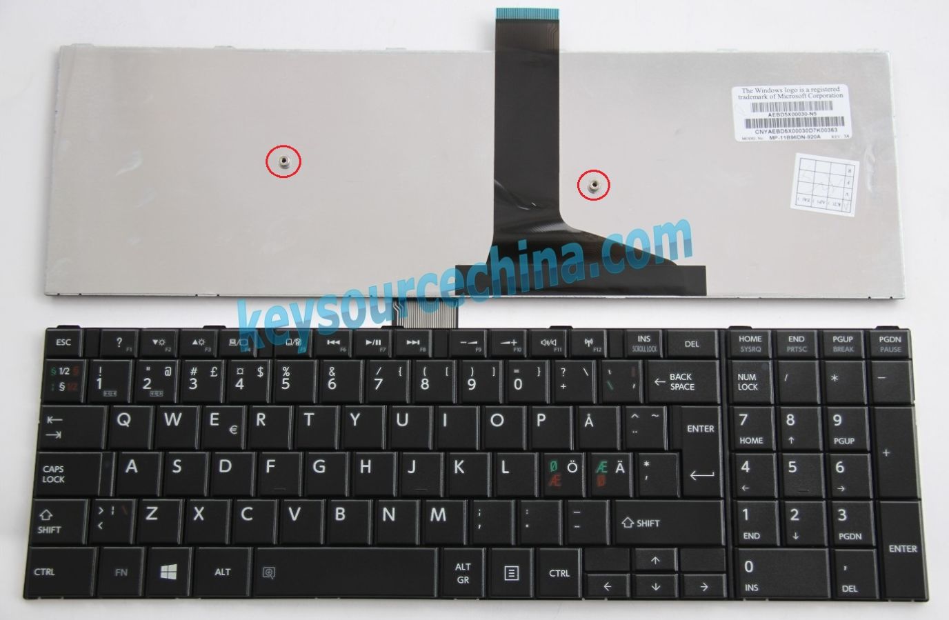 MP-11B96DN-920A Originalt Toshiba Satellite C70-A C70D-A C70-A-11M Nordic Keyboard