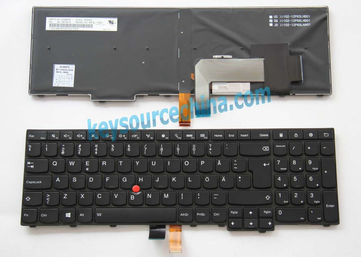 BL-106S0 Originalt Lenovo ThinkPad L540 T540P W540, Edge E531 E540 Backlit Swedish Finnish Keyboard