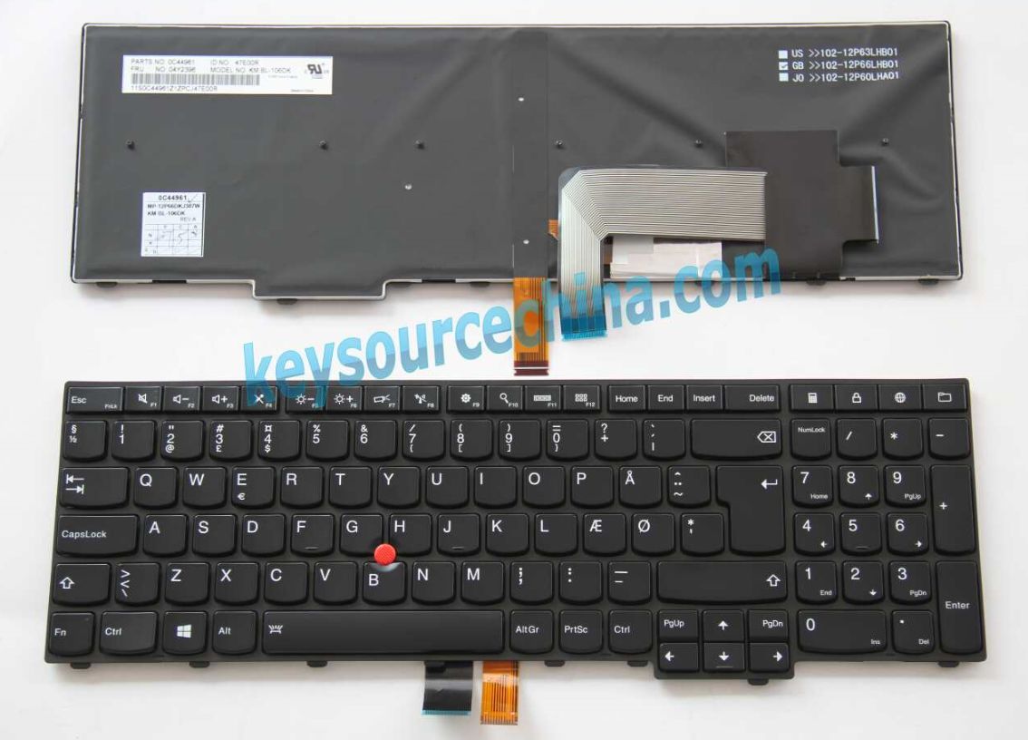 BL-106DK Originalt Lenovo ThinkPad Edge E531 E540 L540 W540 T540 T540P Danish Keyboard