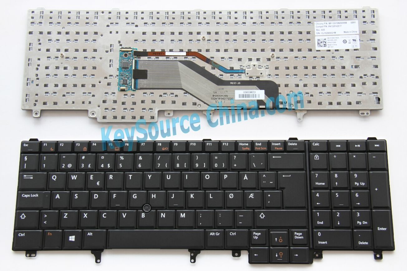 MP-10H16N06698W Originalt Dell Latitude E5520 E5530 E6520 E6530, Precision M4600 M6600 Norwegian Keyboard