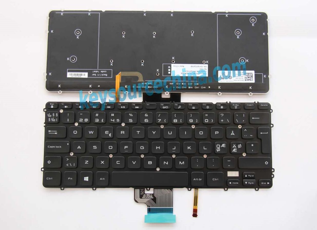 MP-13C16DNJ698 Originalt Dell Precision M3800, XPS 15 9530 15-9530 Nordic Keyboard backlit