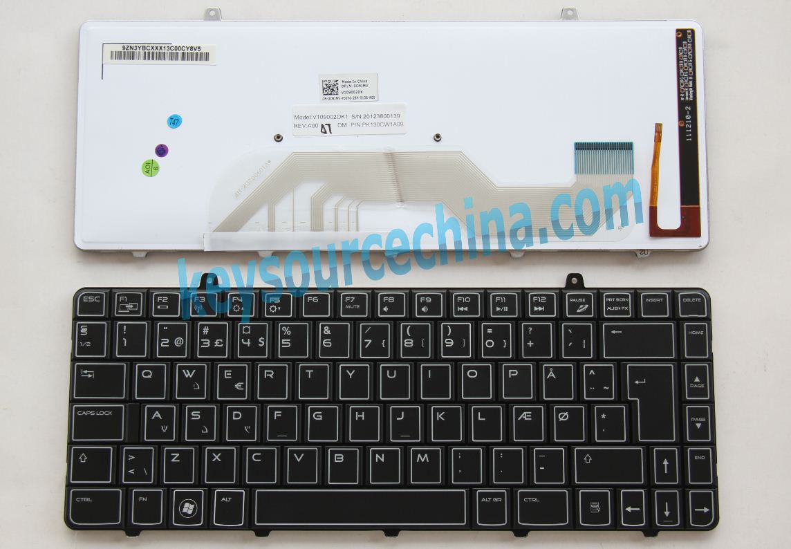 V109002DK1 Originalt Backlit Dell Alienware M11x R2, M11x R3 Danish Keyboard
