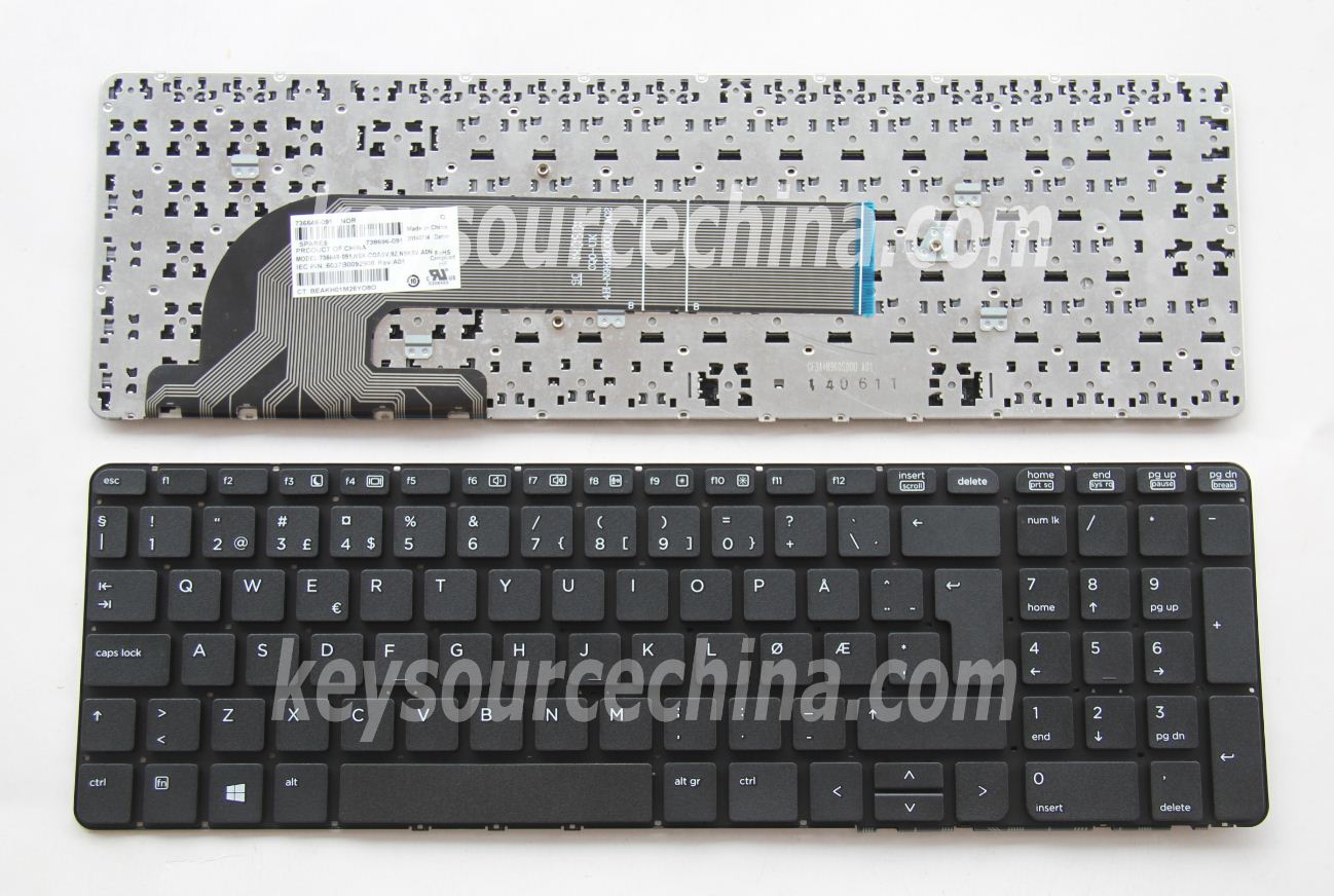 9Z.N9KSV.A0N Originalt HP ProBook 450 G0, 450 G1, 450 G2, 455 G1, 455 G2, 470 G0, 470 G1, 470 G2 Norwegian Keyboard without frame