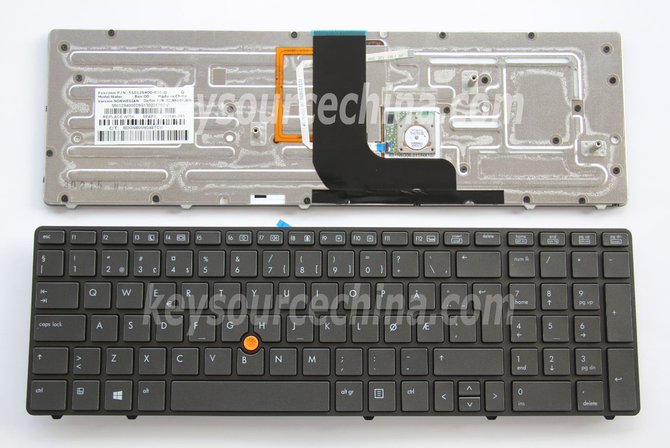 9Z.N6GBF.J0N Originalt HP EliteBook 8560w 8570w Mobile Workstation Norwegian Keyboard Backlit