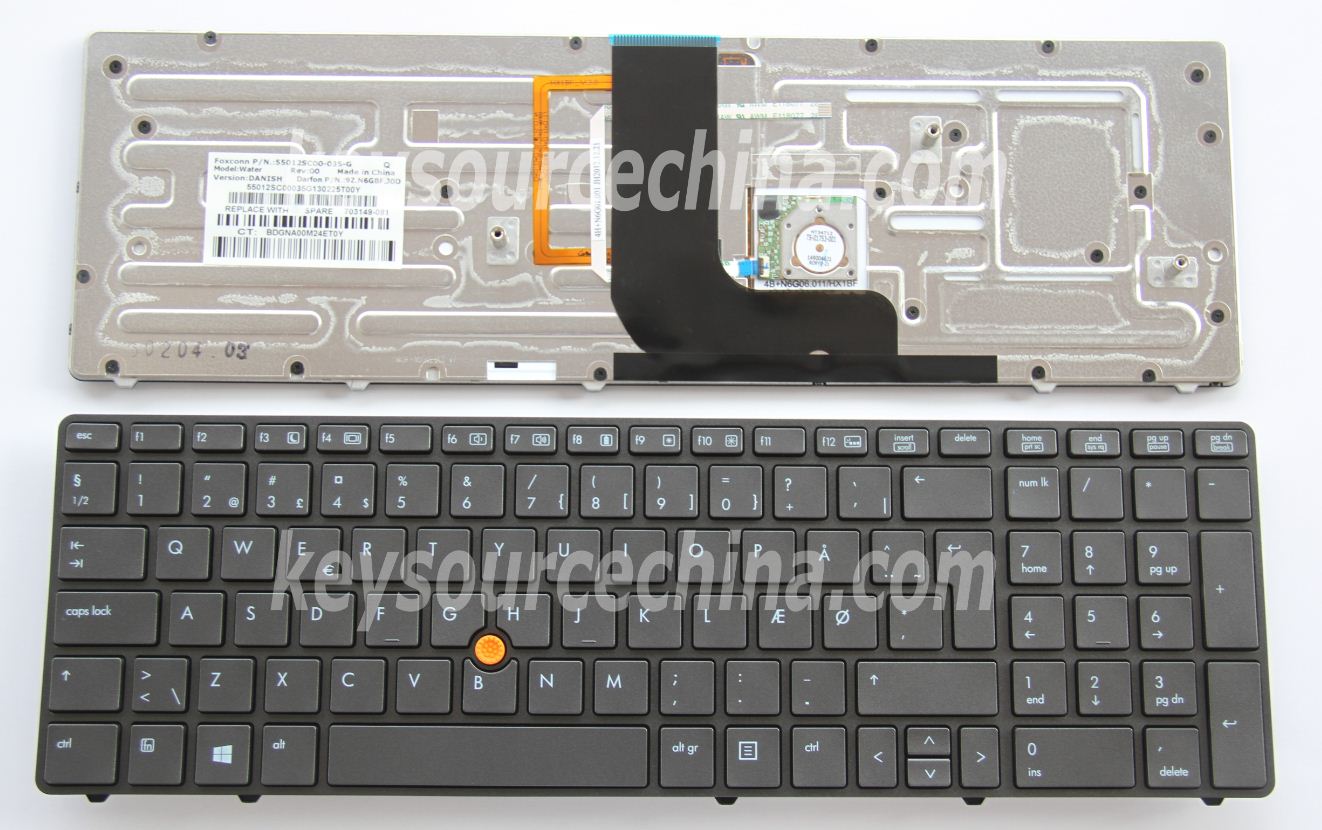 9Z.N6GBF.J0D Originalt HP EliteBook 8560w 8570w Mobile Workstation Danish Keyboard Backlit