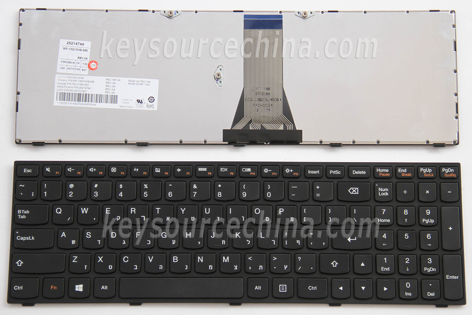PK130TH3A07 Originalt Lenovo IdeaPad Z50-70 Z50-75 Z51-70 Z70-80 B51-30 B51-35 B51-80 Hebrew Laptop Keyboard Israel HE